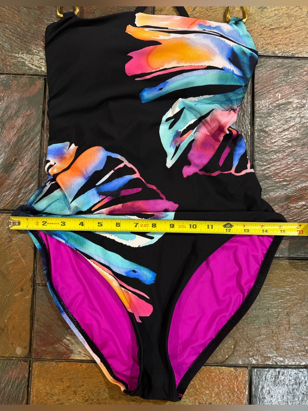 LA BLANCA 'Prism Palm' One Shoulder Black Multi One Piece Swimsuit Size M - Picture 5 of 8